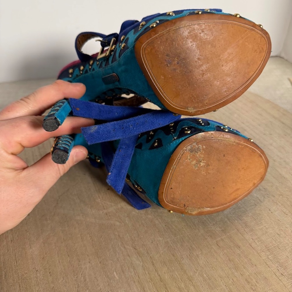Boutique 9 Blue Suede Platform Heels Studded Ankle Strap Women’s 5.5 - Picture 6 of 9